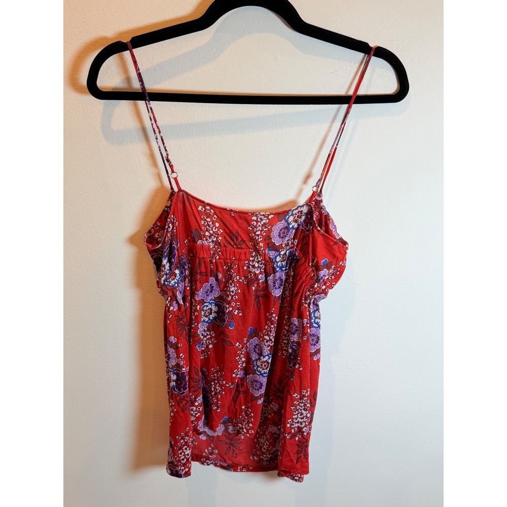 Free People Vintage Floral Cami Top Red Purple Boho Empire Waist Large - Picture 4 of 5